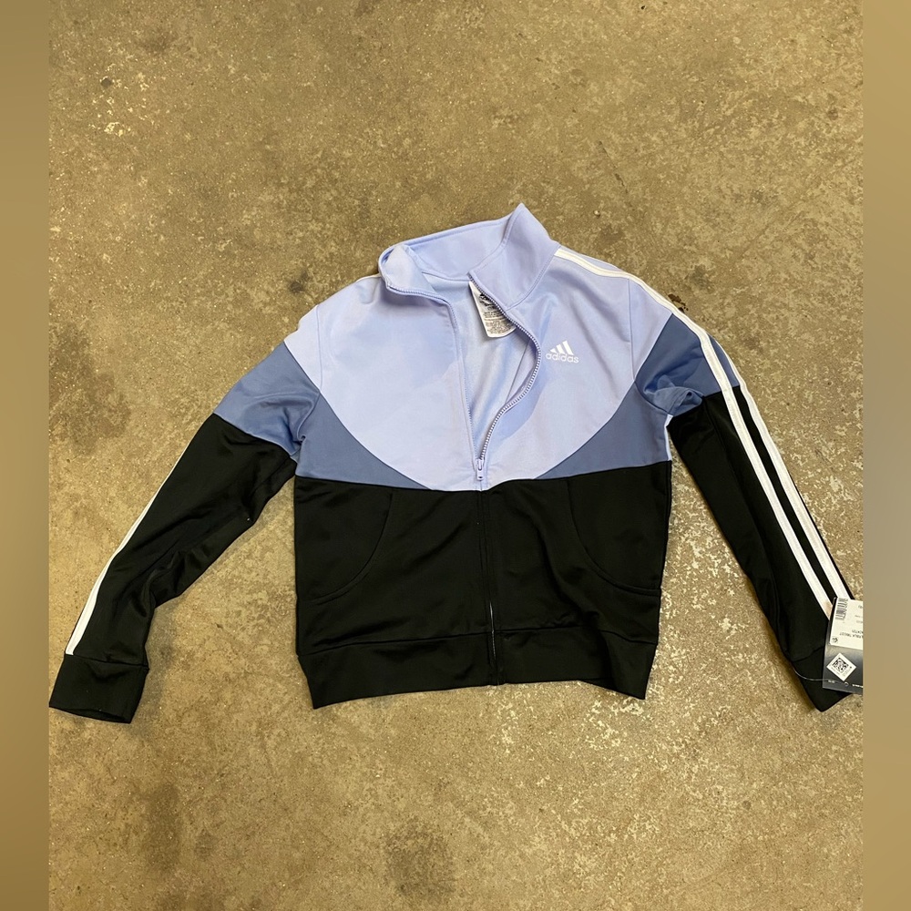 Adidas Black and Purple Bomber Jacket with Ribbed Cuffs